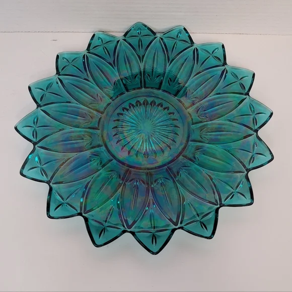 Vintage Teal Blue Federal Plate Platter Rare Iridescent Federal Glass 9.5 inches - Picture 5 of 6